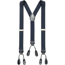 VTG CAS Germany Button End Suspenders Navy Tan Herringbone Leather Braces 50"