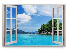 120x80cm Wandbild Fensterbild Karibik Südsee Meer Türkis Sommer Sonnenschein