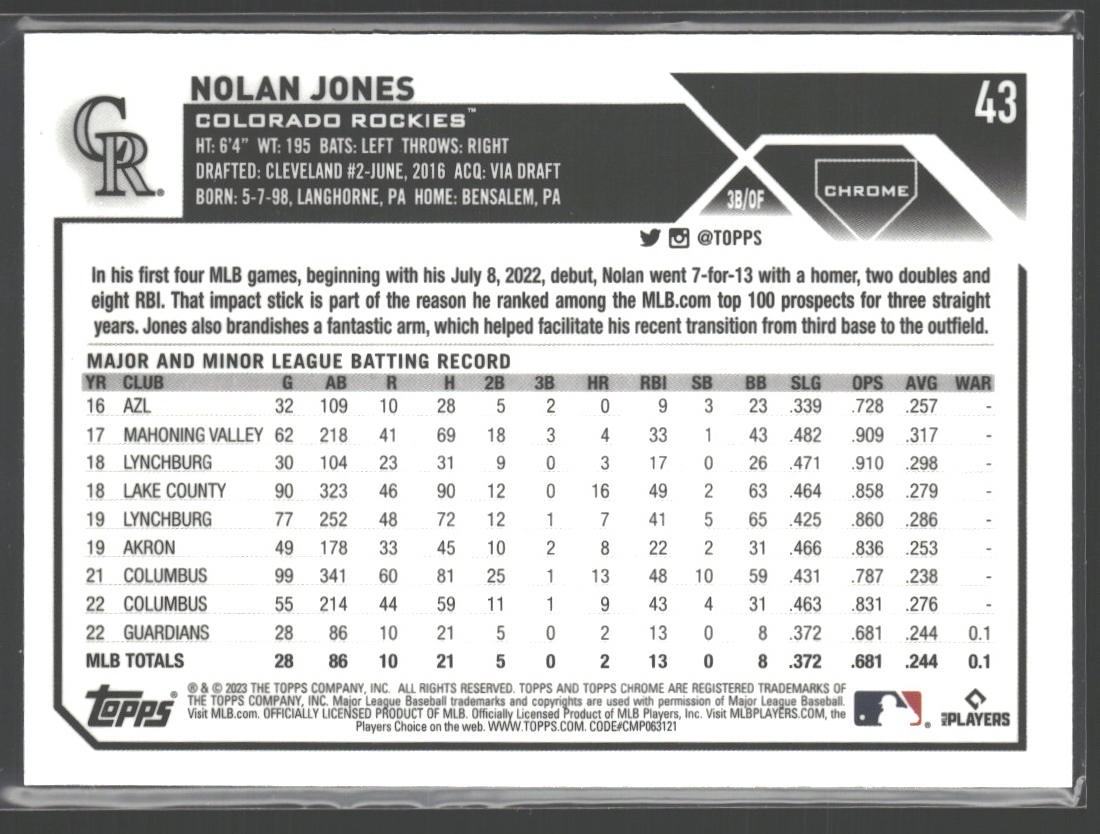 2023 Topps Chrome #43 Nolan Jones