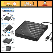 External DVD Drive USB 3.0  USB-C, Slim Portable CD/DVD Burner for Laptop/PC
