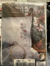 TOBIN Stamped Pillowcase Set NO. 300/PATT. 93 Embroidery GLORIOSA Flowers White