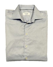 Eton Contemporary Dress Shirt Men's 16 41 Long Sleeve Button-Up Solid Blue