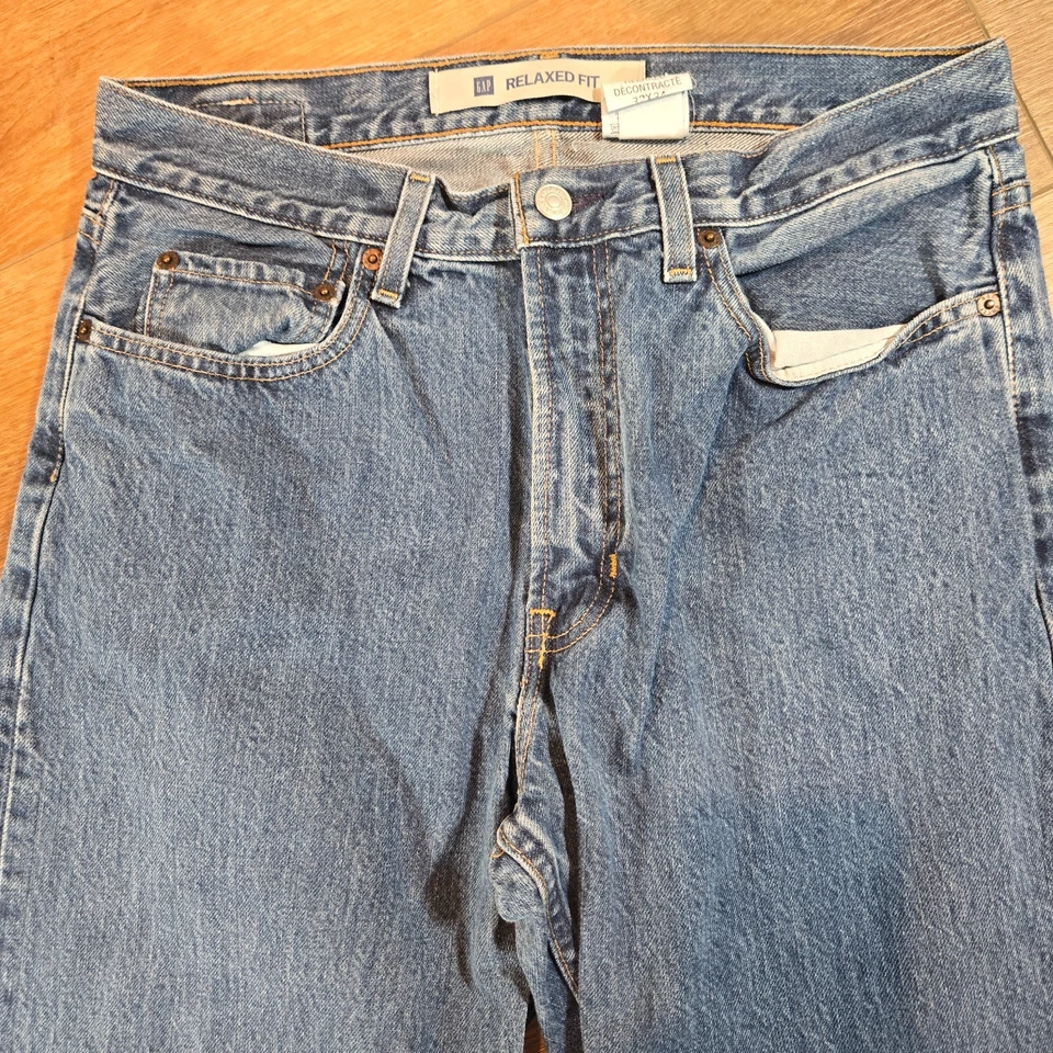 90s Y2K GAP Jeans Mens 32x34 Vintage Blue Denim Relaxed Fit Straight Leg - Image 2 of 4