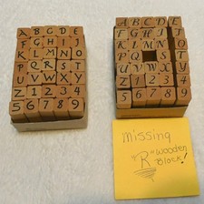 2 sets Wood Rubber Stamps Alphabet  Numbers Uppercase Greek  Script Craft Lot
