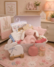 Hop Into Happiness Baby Gift Basket   Bunny Themed New Arrival  Baby Shower Set