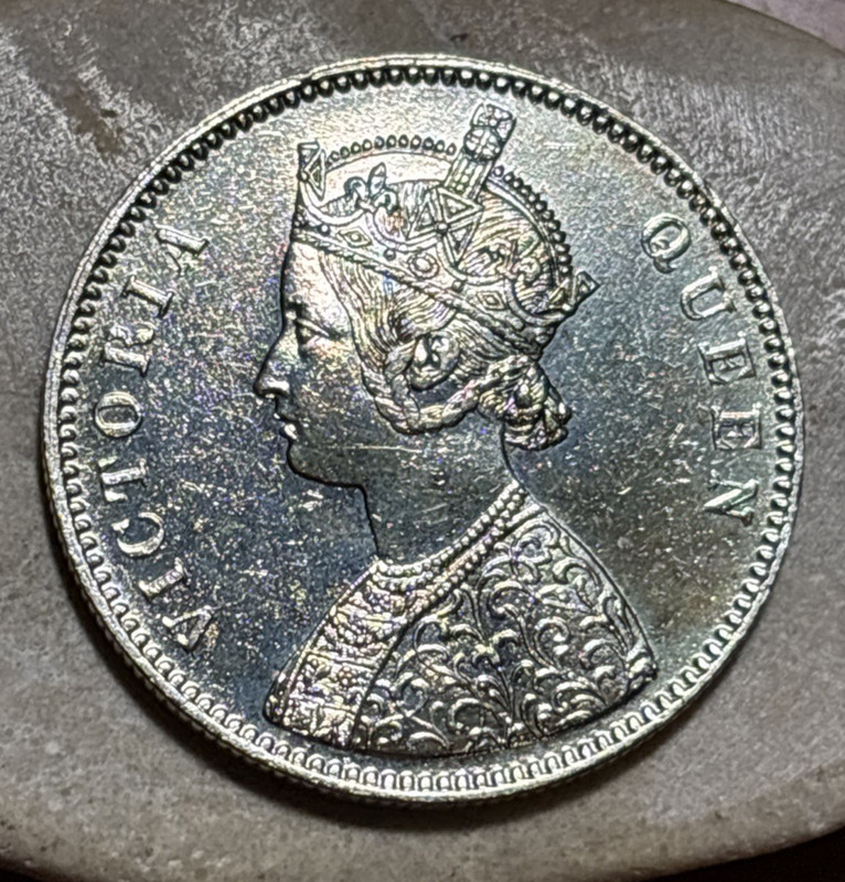 1862 BRITISH INDIA RUPEE SILVER VICTORIA A/II 0/7 DOTS CLEANED NICE DETAIL
