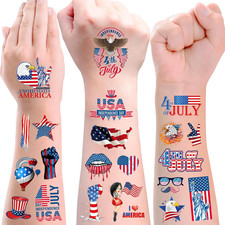 4Th of July Waterproof Temporary Tattoos for Kids, 20 Sheets 90 Patriotic Red W