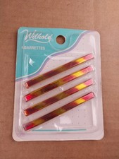 4 Wilhold Vintage Clip Hair Barrettes 3" Faux Tortoise Shell Stripe 1970s