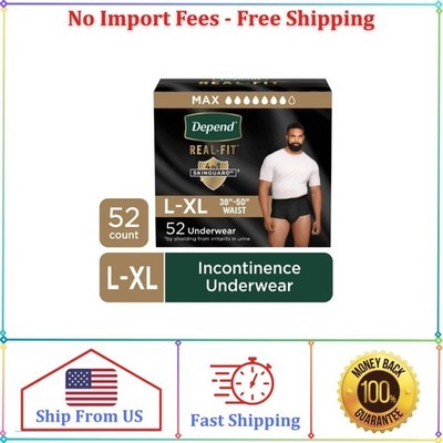 Depend Real Fit Incontinence Underwear for Men, Adult Diapers, L/XL, Black 52 Ct