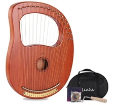 LIEKE Lyre Harp 16 Strings with Bag Tuning Wrench,Metal Strings,Mahogany Body an