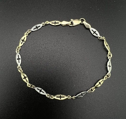 Bracciale in oro giallo e bianco 14 kt a forma di croce/più - Foto 5 di 7