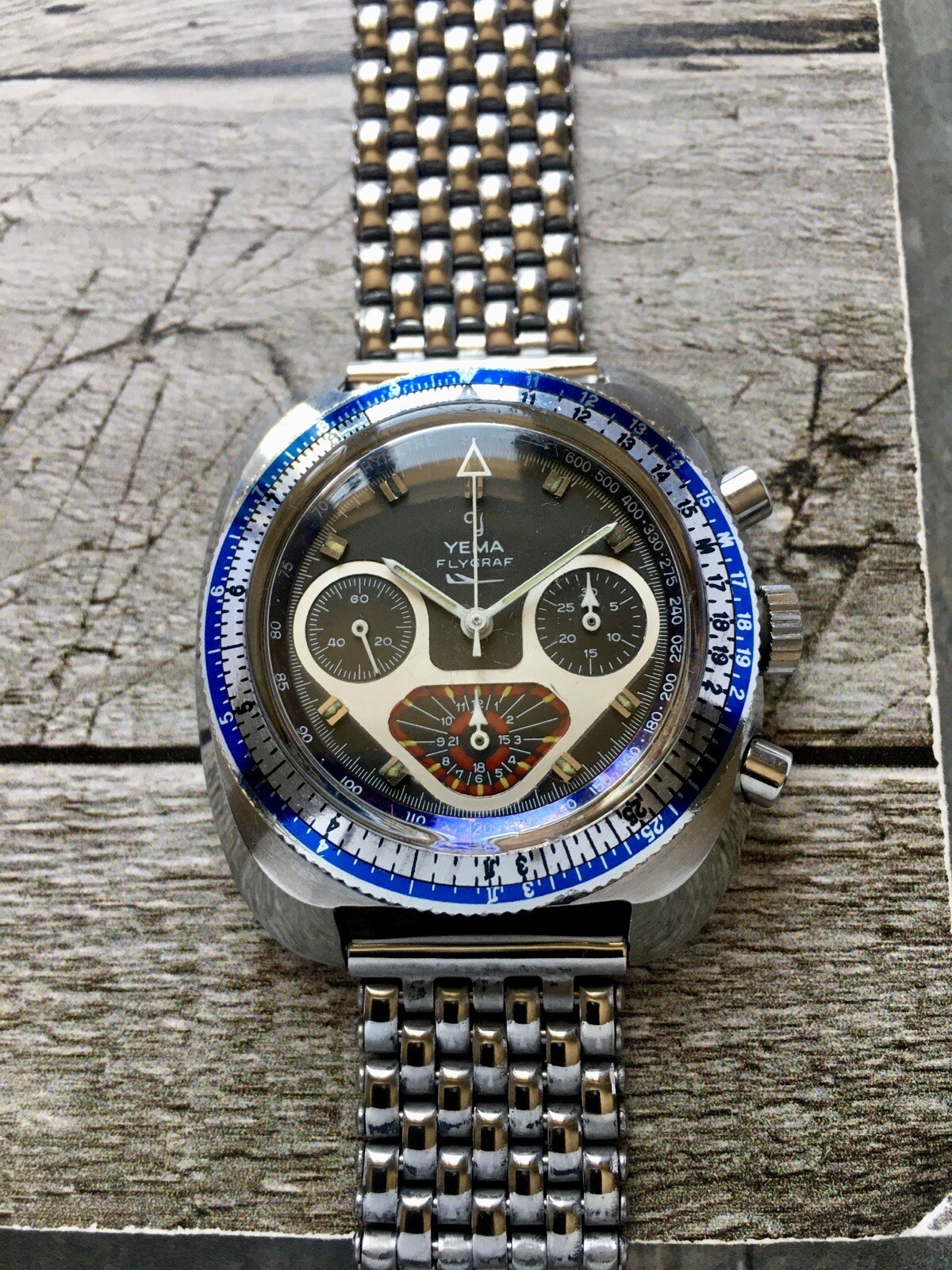 Vintage Rare 1960-70 Yema Flygraf Pilot Chronograph Valjoux 7736 Full Original