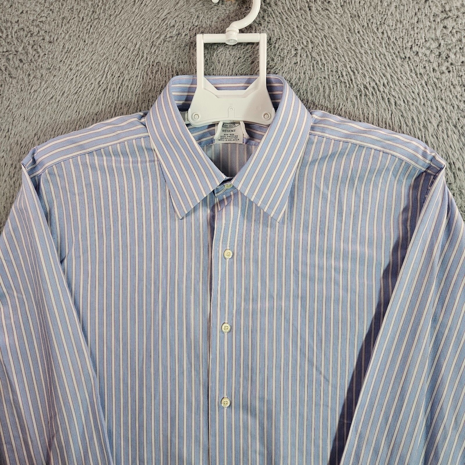 Brooks Brothers 1818 Dress Shirt Men 16.5-33 - French Cuff - Button Blue Striped thumbnail 3