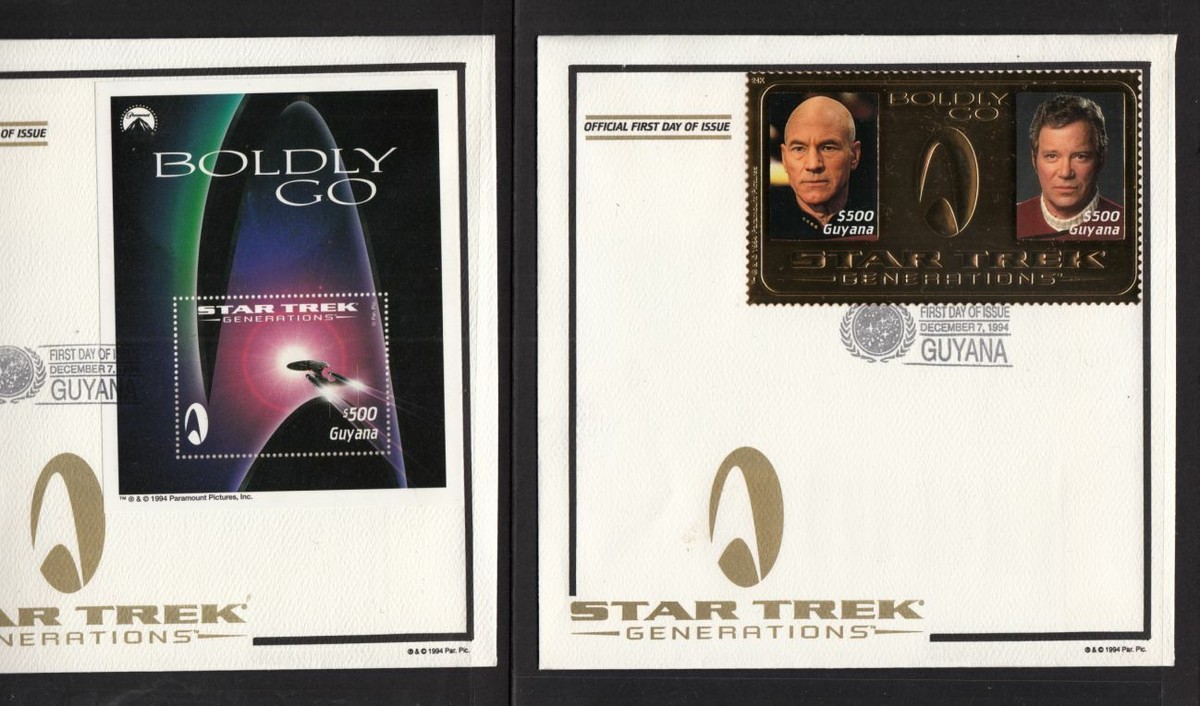 1994 Star Trek Generations 24k gold Kirk & Picard, FDC $500 stamp