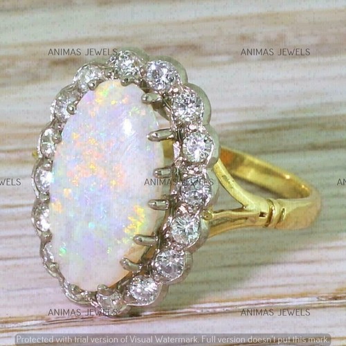 3 CT Oval Cut Lab-Created Fire Opal Halo Engagement Ring 14K Yellow Gold Plated - Bild 3 von 4