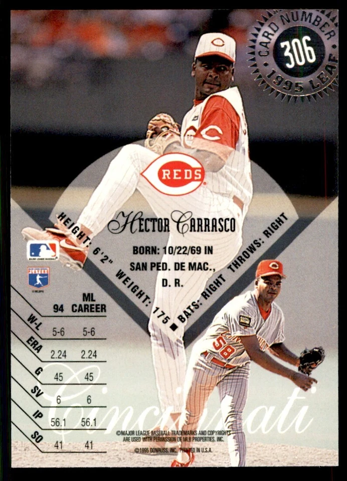 1995 Leaf Hector Carrasco Baseball Cards #306 - Image 2 of 2