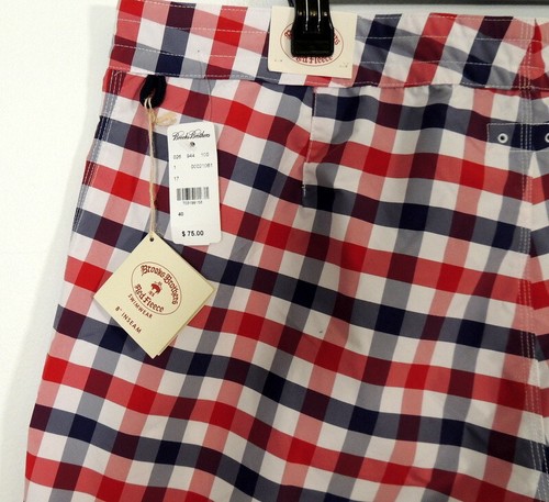 Brooks Brothers Mens 40 Swim Trunks Red White & Blue Plaid NEW $75 - Picture 7 of 7