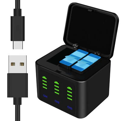 MARKENLOS ✅3-Kanal Batterie Ladegerät Für GoPro Hero 9 10 11 12 2*2000mAh Akku