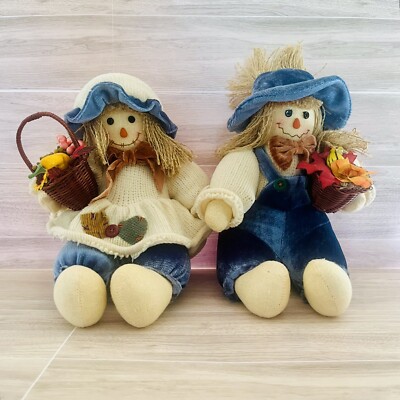 Vintage Retro Fabric Scarecrow Boy and Girl Soft Dolls Autumn/ Fall Decor