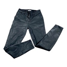 Good American Jeans Womens 4/27 Black Waxed Denim Good Waist Lace Skinny Ankle