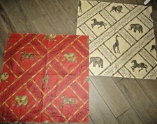 SAFARI JUNGLE ELEPHANTS GIRAFFES LIONS GRAY GOLD 2PC FABRIC FOR PILLOWS 25X25