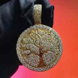 Authentic 3.00Ct Round Cut Moissanite Men's Life Of Tree Pendant 14k Yellow Gold Plated
