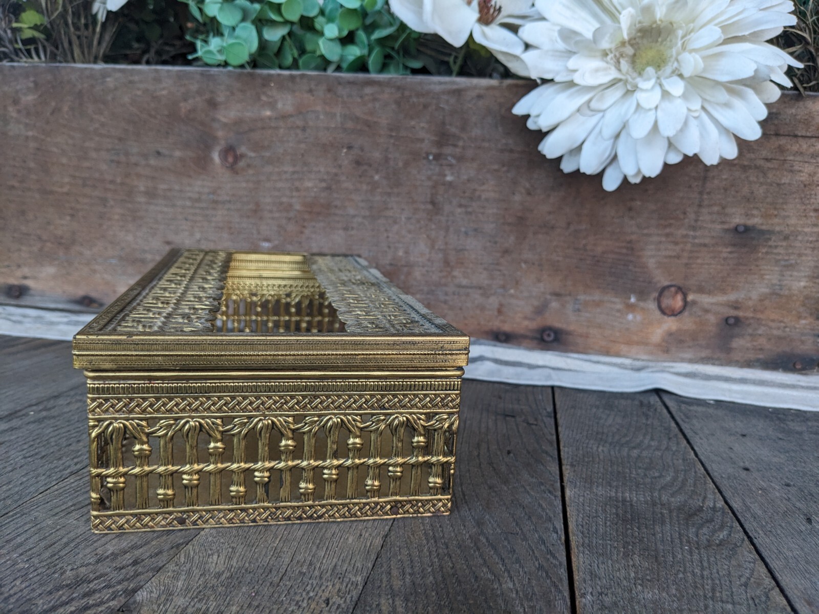 Vintage Brass Filigree Tissue Box Holder eBay
