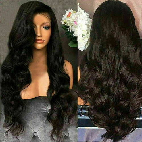 Fashion Black Long Curly Wigs Women Natural Body Wavy Hair Cosplay Wig 80cm - Picture 2 of 8