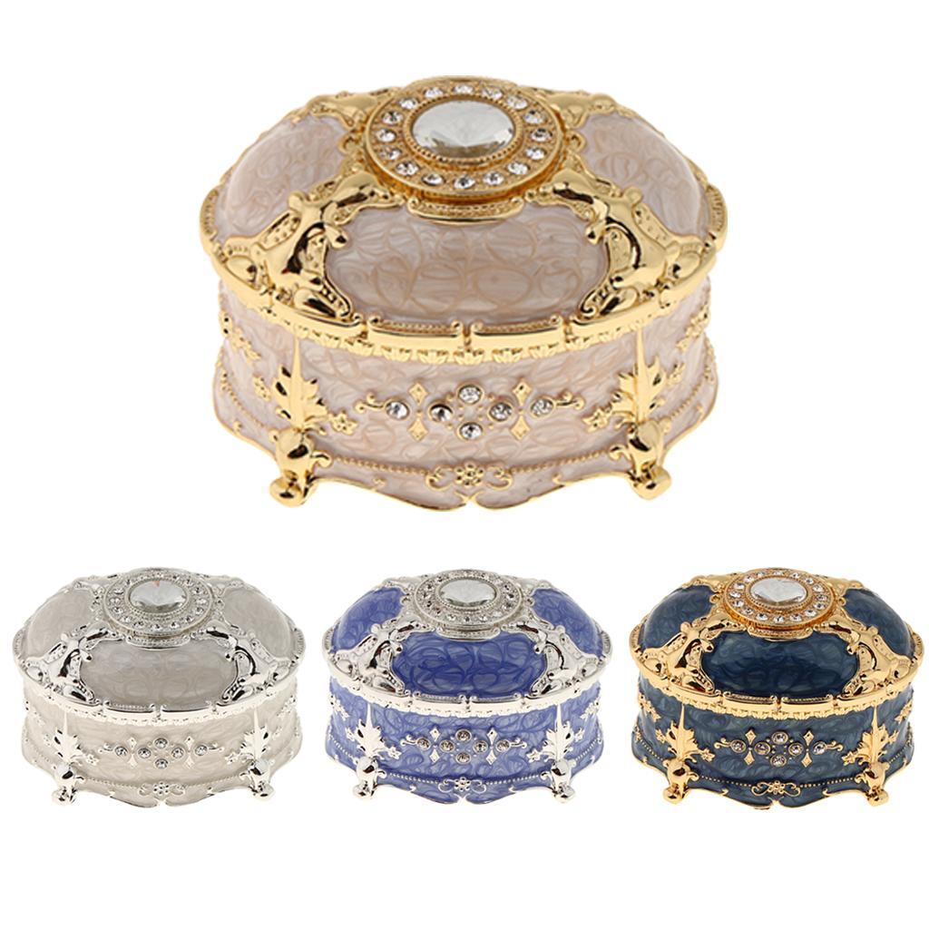 Jewelry Box Metal Multicolor Small Velvet Romantic Oval Carved Novelty Art Gift