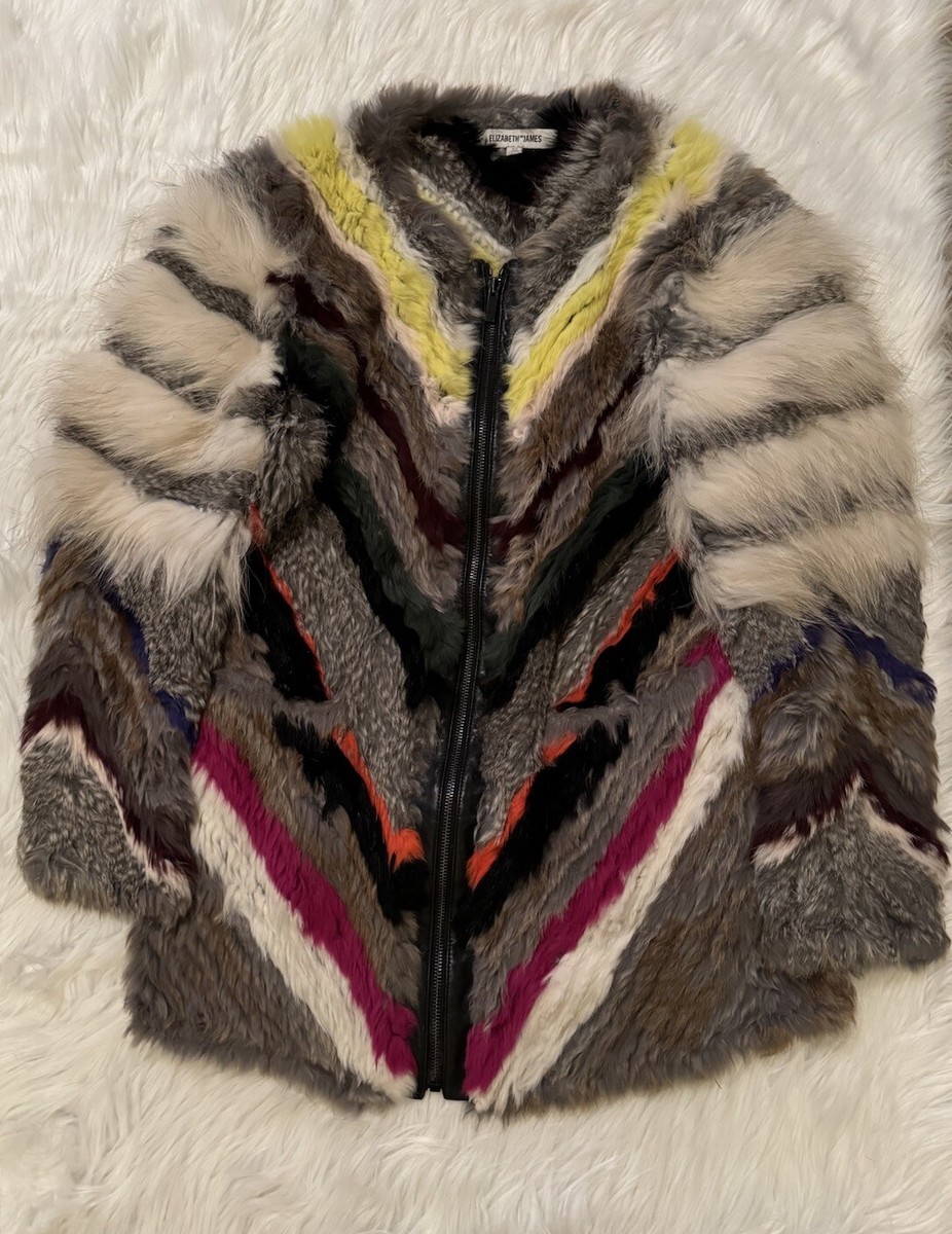 Elizabeth And James Terra Striped Fur Coat Jacket Rabbit Coyote