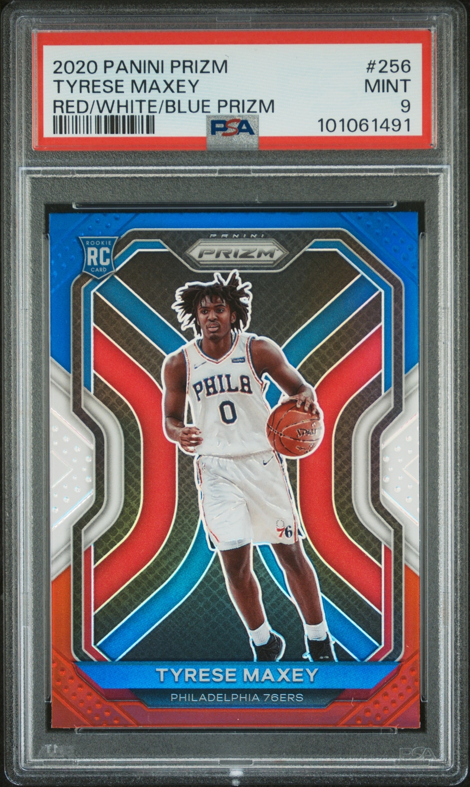 2020 Panini Prizm #256 Tyrese Maxey Red/White/Blue Prizm PSA 9