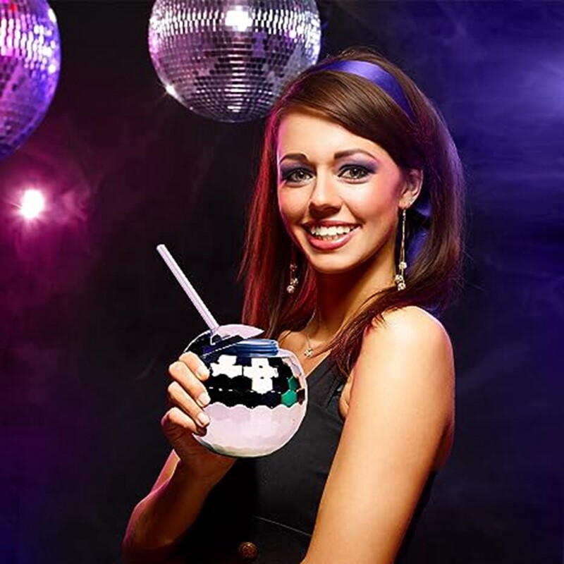 Glitter Ball Cups Round Ball Cups Plastic Cups Straw Cups 8Pcs