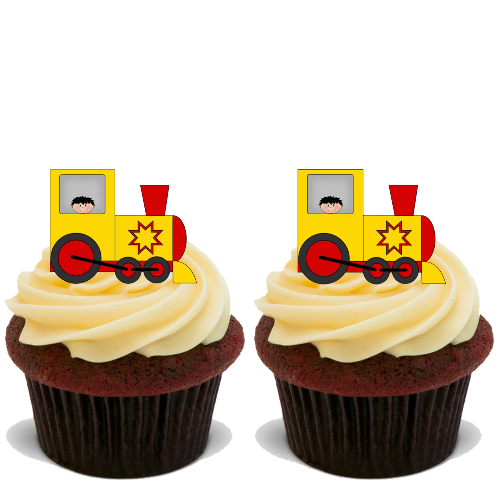 15x YELLOW TOY TRAINS Premium Edible Stand Up Rice Wafer Cake Toppers D1
