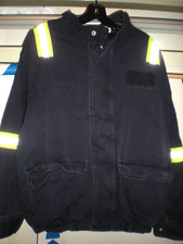 Bulwark FR Mens X-Large Reg Jacket JLJYNV Navy Hi Viz Yellow Stripe VG A 