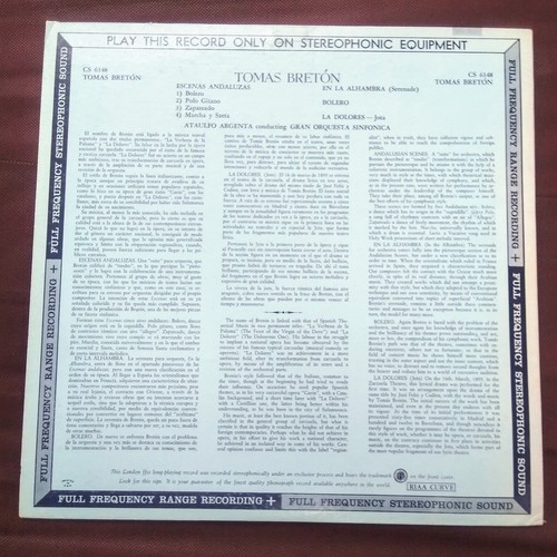 Argenta - Bretonische andalusische Szenen LP ~ NM - London Stereo Original ~ blaue Rückseite - Bild 3 von 3