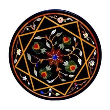 18 " Noir Marbre Café Table Haut Incrustation Artisanat Maison & Jardin Décor