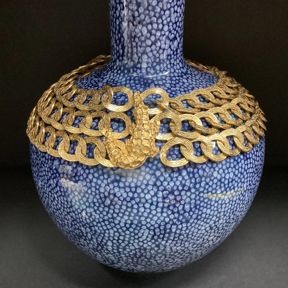 RARO DKNY Triple Multi Hilo Capas Tono Dorado Cocodrilo Collar Declaración Foto 4 de 4