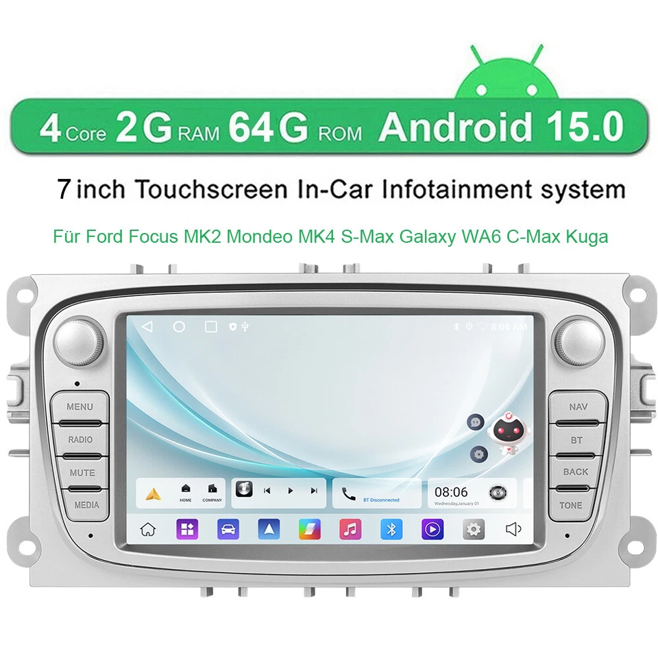 Android 15 Autoradio Für Ford Focus Mondeo S-Max Galaxy GPS Navi WIFI BT 2+64GB - Bild 2 von 4