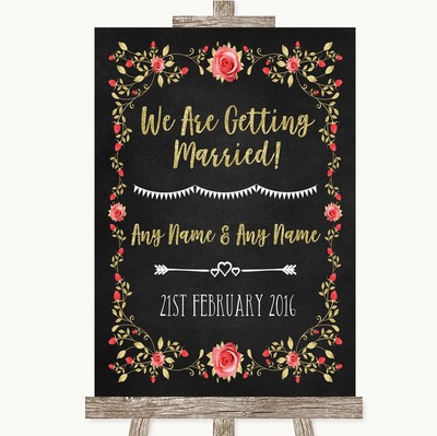 Kreide Stil Rouge Rosa Rose & Gold Wir heiraten Hochzeit Schild