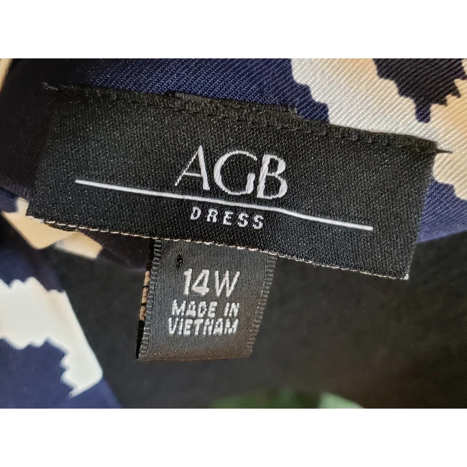 Vestido Vaina AGB Para Mujer 14W Azul y Blanco Cuello Redondo Sin Mangas Cinturón Pullover Foto 3 de 4