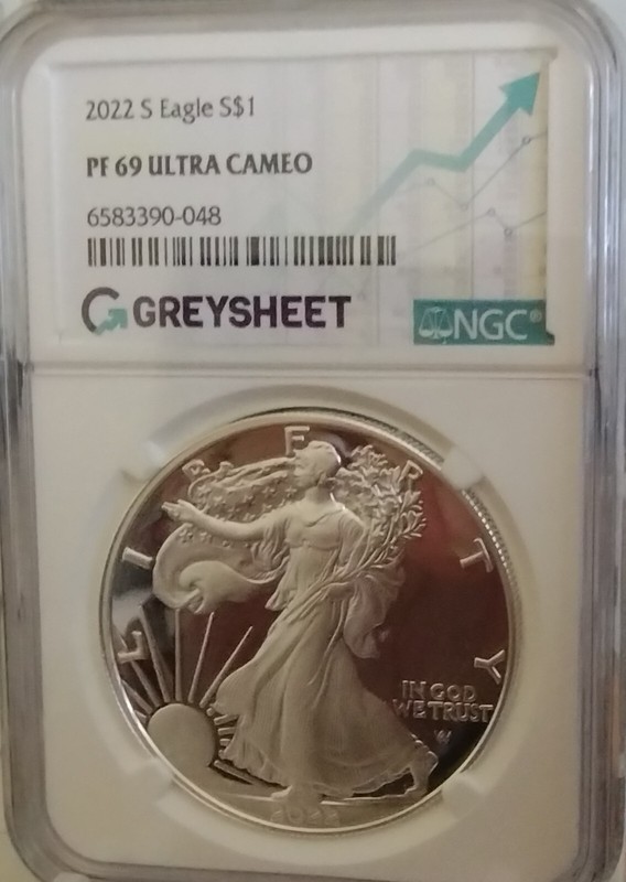 2022 S EAGLE S$1 PF 69 ULTRA CAMEO GREYSHEET NGC. 6583390-048
