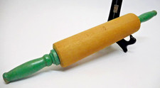ROLLING PIN Vintage Primitive Wood Distressed Green Handles 10" Works Antique