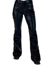 Cowgirl Tuff Western Pants Women Flirt Flare Faux Leather Black JFLIRT