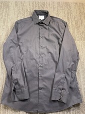 Charles Tyrwhitt Shirt Mens 17 37 Gray Slim Fit Non Iron Dress Long Sleeve