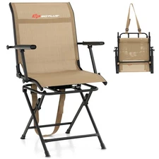 Foldable Mesh Chair Swivel Hunting Chair w/ Armrests for Outdoor Activities