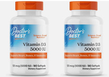 2 - Doctor's Best Vitamin D3 5000IU, Non-GMO, Gluten Free 180 Softgels Exp 2027