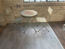 Folding Bistro Garden Table And Two Chairs (Steel) Good Patina Nice Lot