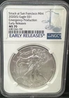 2020 (S) SILVER EAGLE NGC MS70 EARLY RELEASE EMERGENCY ISSUE San Francisco MINT