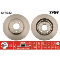 Bremsscheibe TRW DF4932 FüR Chrysler CitroëN Dodge Lancia Mitsubishi Peugeot