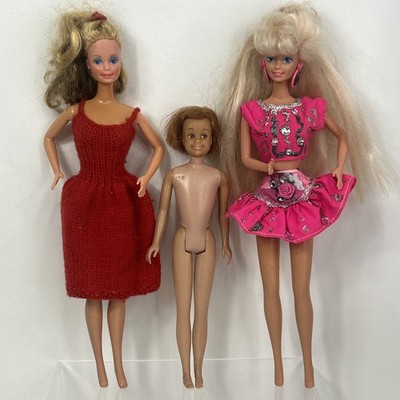 Vtg Barbie Sister Skipper Doll Lot Straight Legs Red Blonde Hair Paint Dazzle